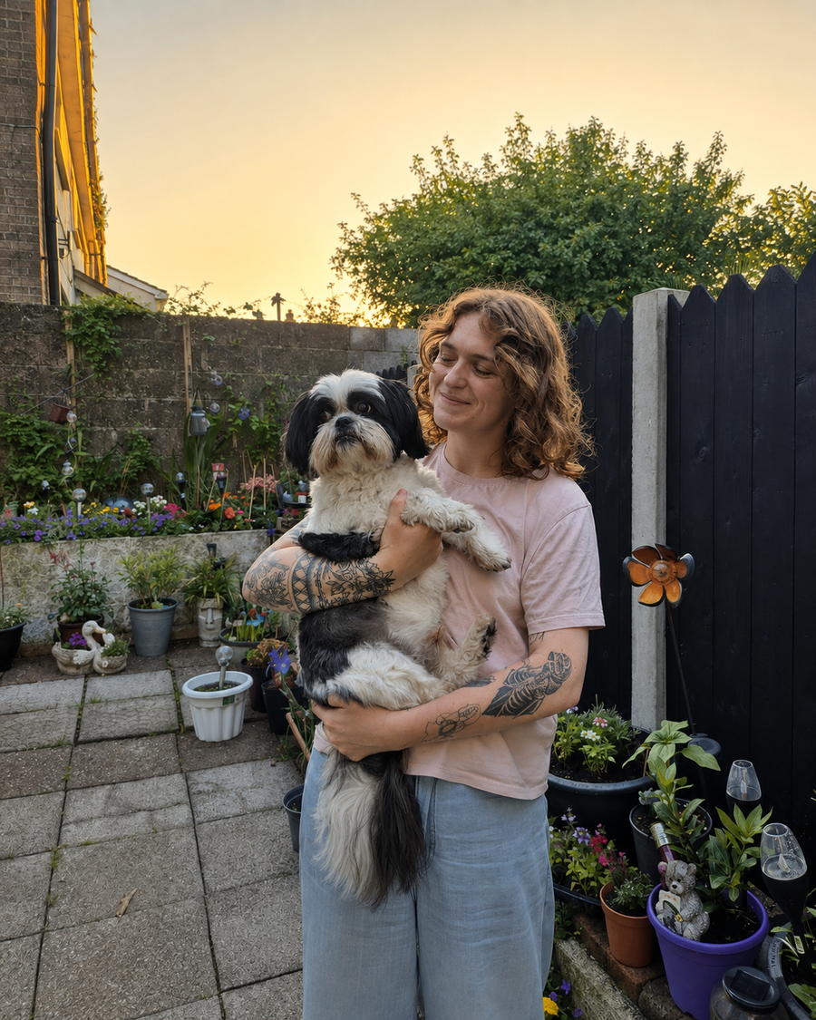 Ellen, Dog Spa Therapist at The Canine Clinic, holding a dog